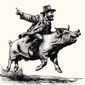 Whimsical Victorian Pig Rider Art