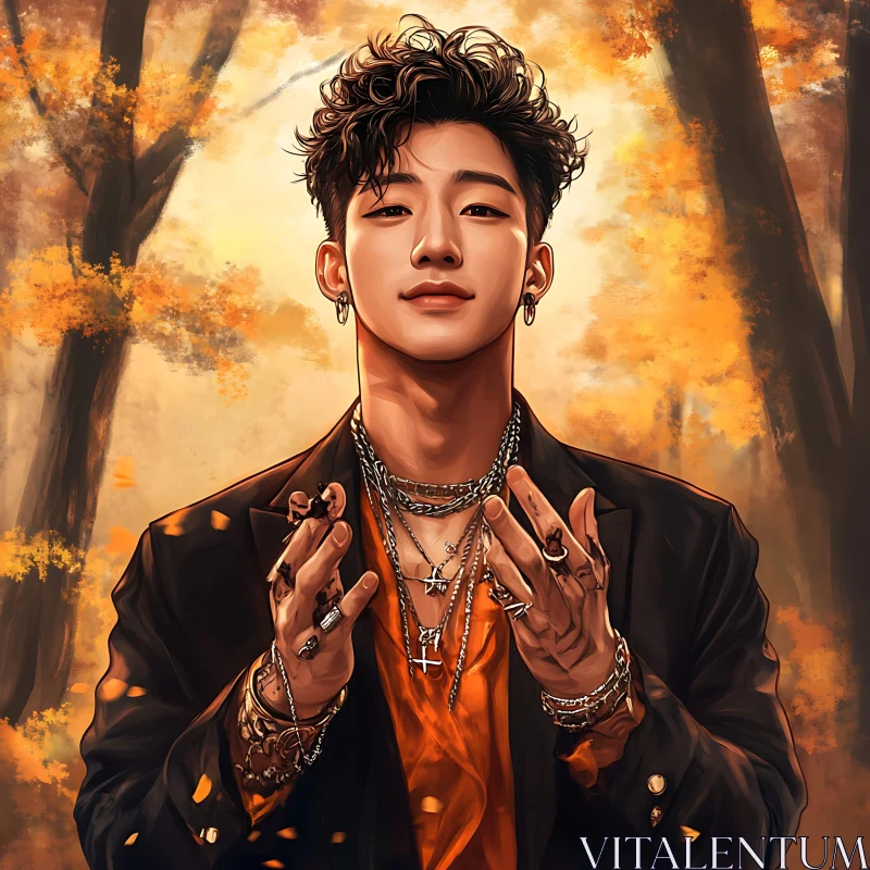 Stylish Man Amid Autumn Trees AI Image