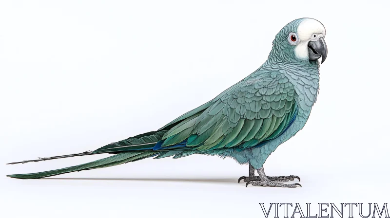 Teal Plumed Parrot on White Background AI Image