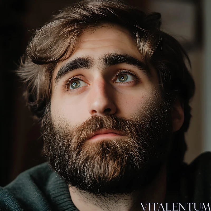 Thoughtful Bearded Man Looking Upward AI Image