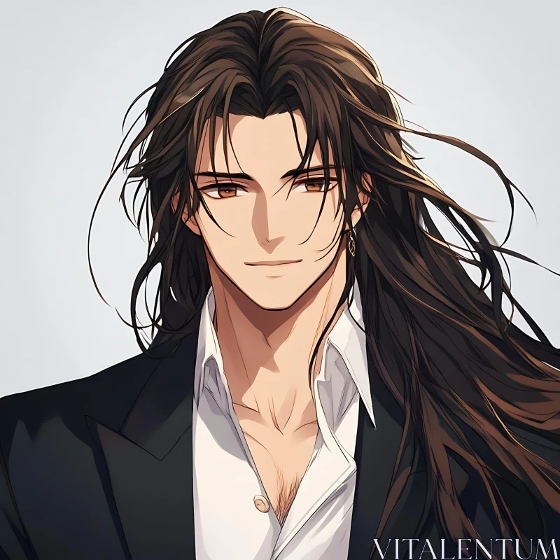 Stylish Anime Character with Flowing Hair AI Image