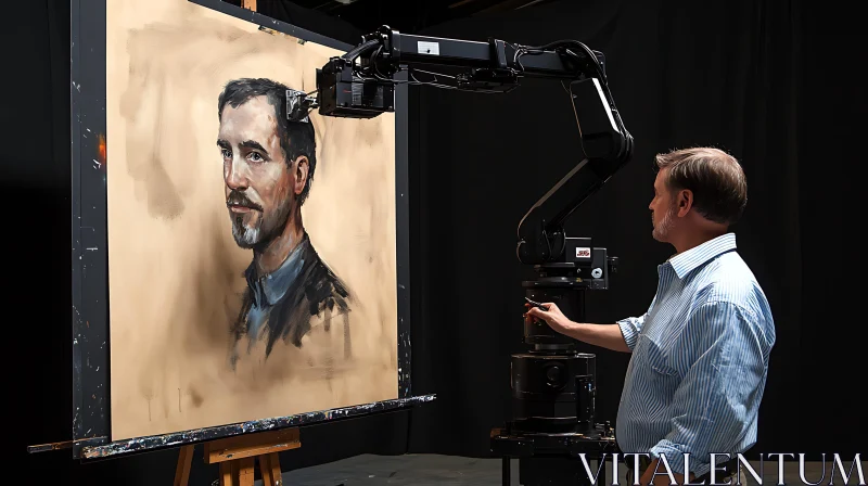 Innovative Portrait Painting with Robotic Arm AI Image