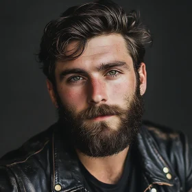 Intense Portrait of Man with Green Eyes and Beard