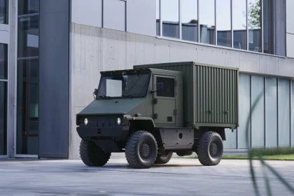 Army Utility Truck in Cityscape