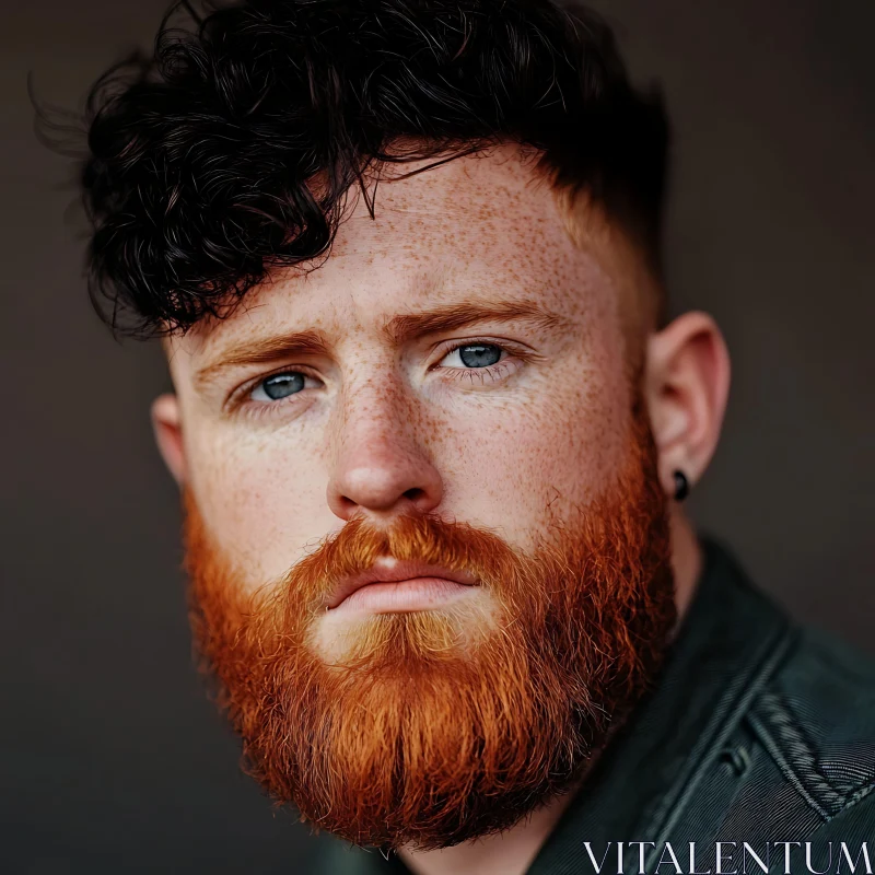 AI ART Close-Up of a Bearded Man with Curly Hair