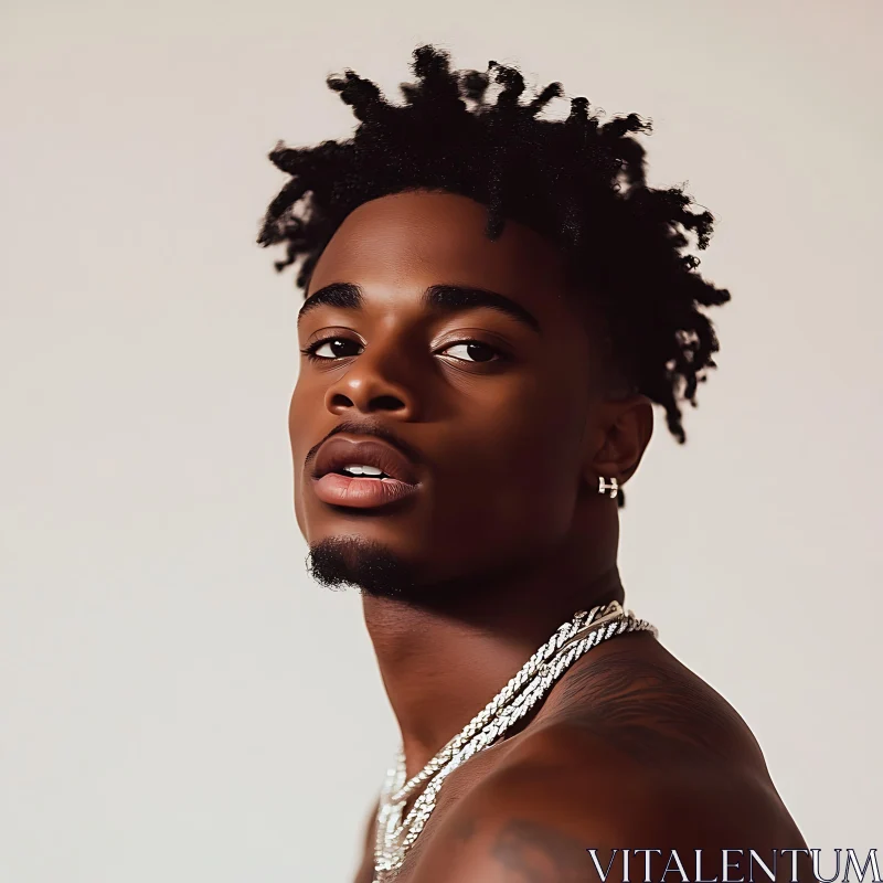 Young Man with Coiled Hair and Chains AI Image