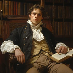 Regal Man in a Period Costume Holding a Book