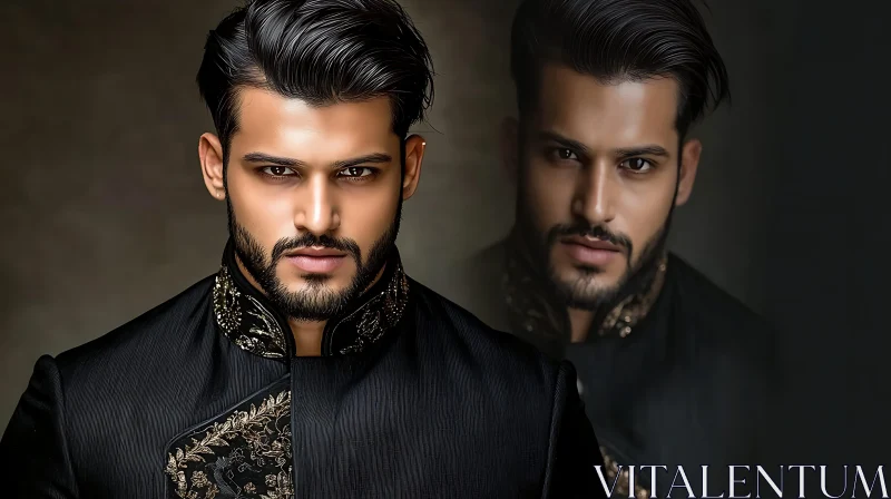 AI ART Stylish Man with Groomed Beard and Elegant Fashion