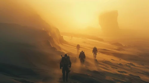 Futuristic Figures in a Golden Desert