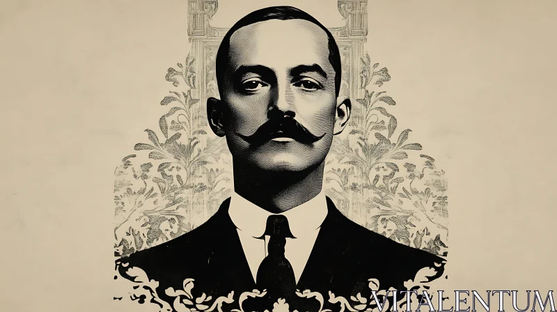 AI ART Elegant Vintage Man with Mustache in Formal Suit