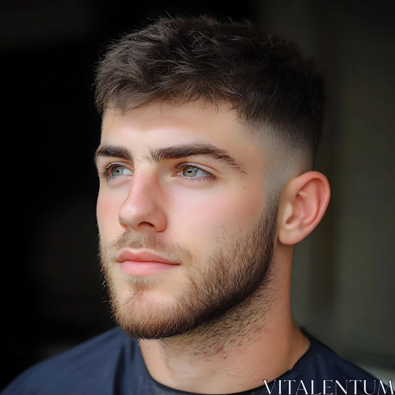 Portrait of a Man with Short Hair and Beard AI Image