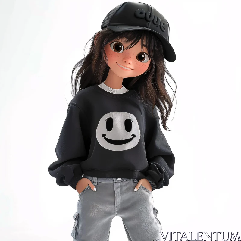 Animated Character with Smiley Design Outfit AI Image