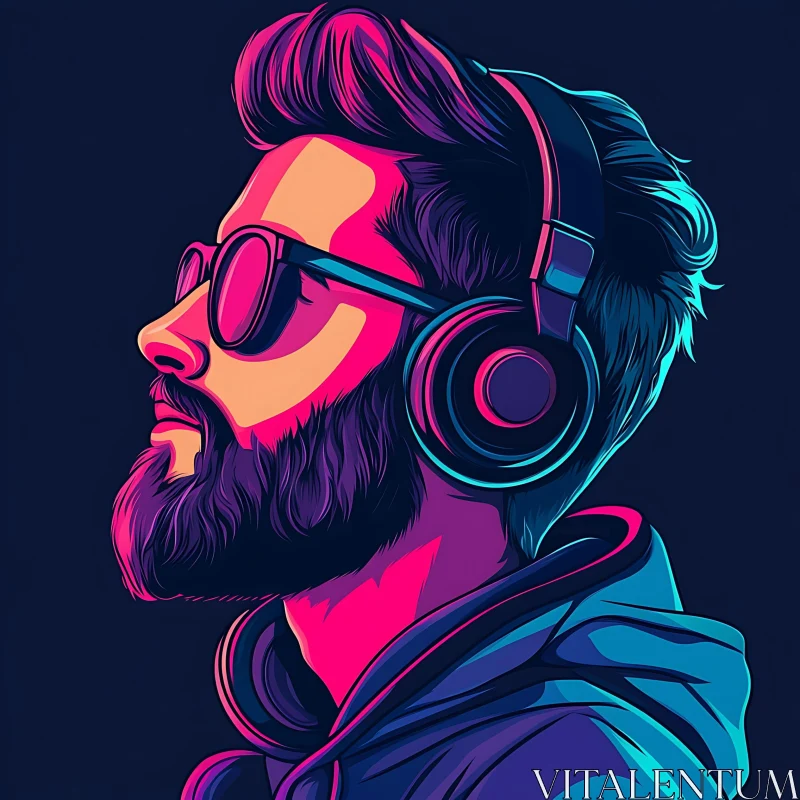 Vibrant Abstract Illustration of Man in Sunglasses and Headphones AI Image