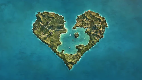 Aerial View of a Heart-Shaped Island