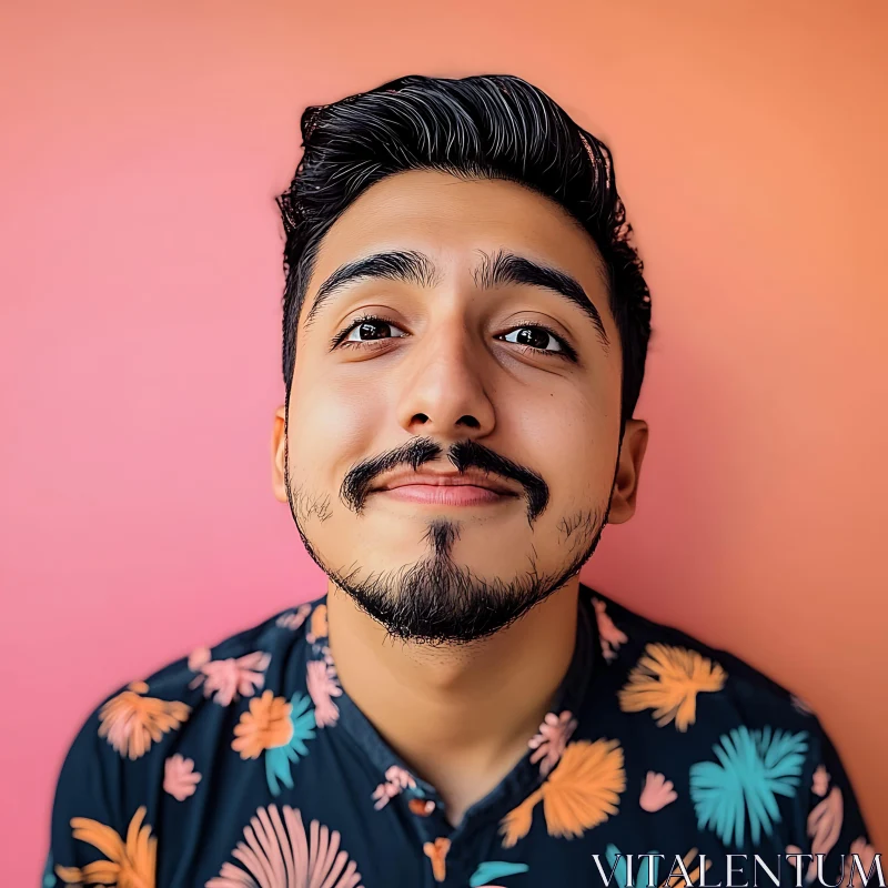 Cheerful Man Portrait with Floral Patterns AI Image