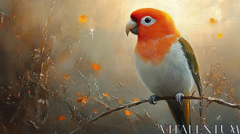 AI ART Vivid Orange and Green Parrot on Branch