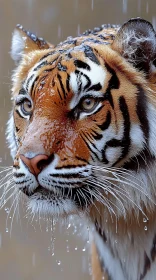 Tiger in Rain Close-up