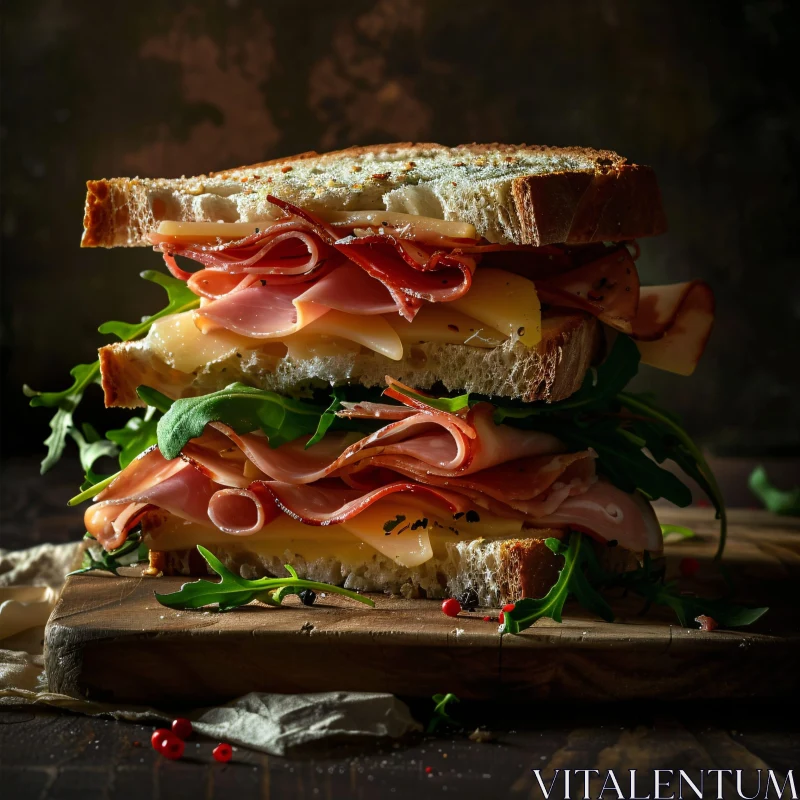 Deluxe Sandwich with Ham and Arugula AI Image