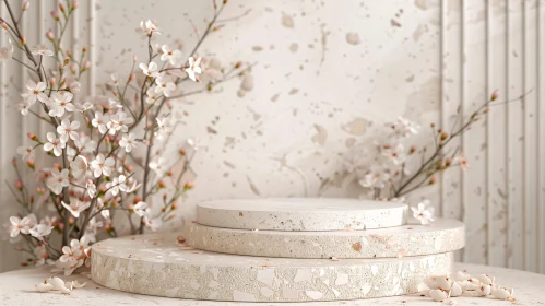 Serene White Blossoms and Terrazzo Display