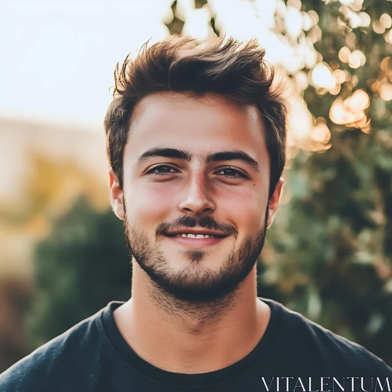 Young Man Smiling in Nature AI Image