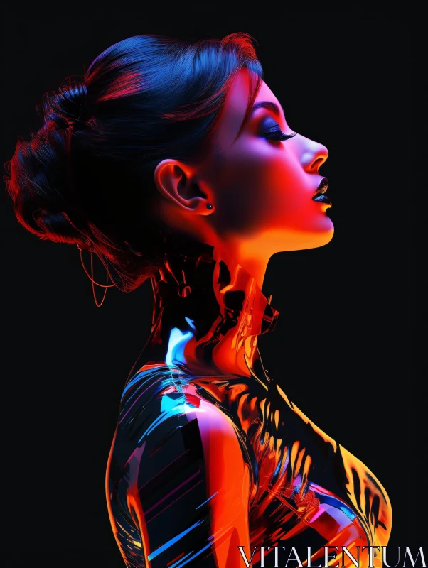 Neon Glow Surrealist Portrait AI Image