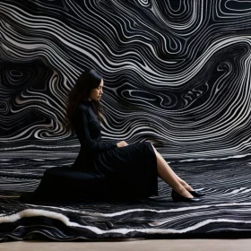 Abstract Art with Woman in Black Dress