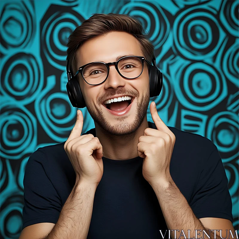 Happy Man Listening to Music AI Image