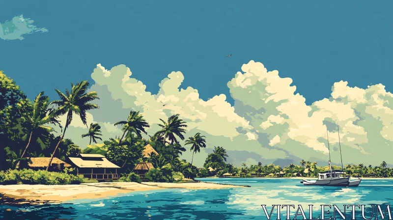 Serene Beachfront Scene on a Tropical Island AI Image