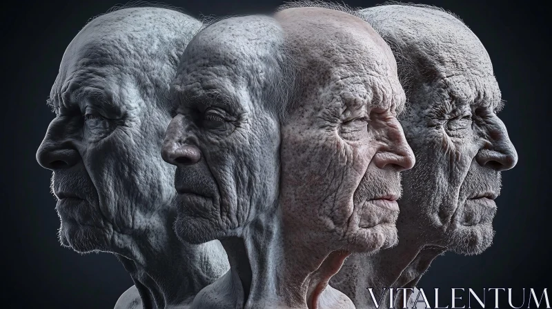 Detailed Portraits of Elderly Men in Profile AI Image