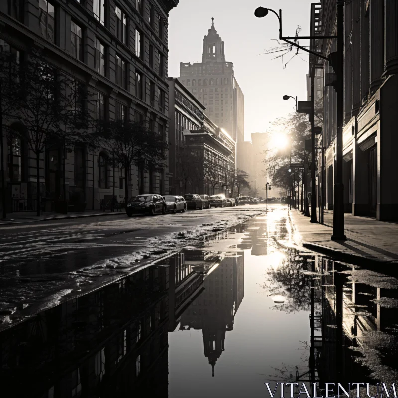 AI ART City Street: Reflections and Morning Sun