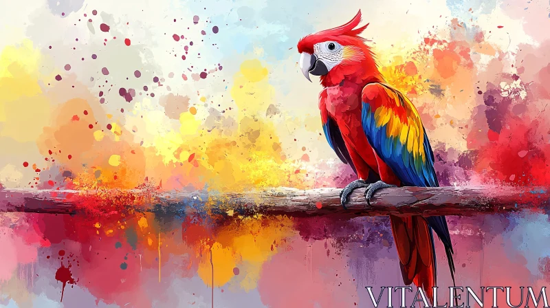 AI ART Vivid Parrot on Branch Painting