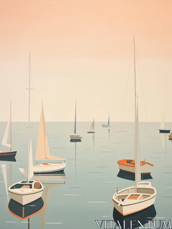 AI ART Calm Sailing Vessels at Dawn