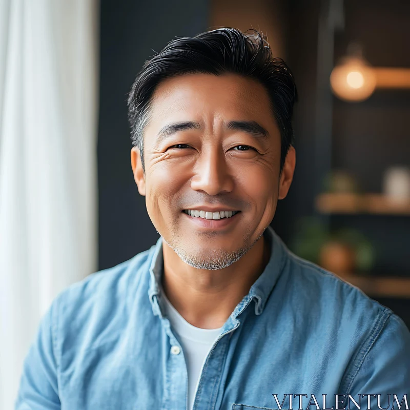 Friendly Middle-Aged Man Smiling Indoors AI Image