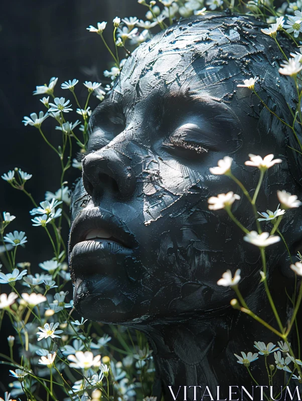 AI ART Textured Painted Face among White Flowers