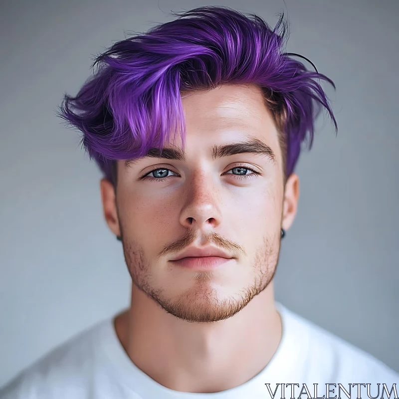 Stylish Young Man with Purple Hair AI Image