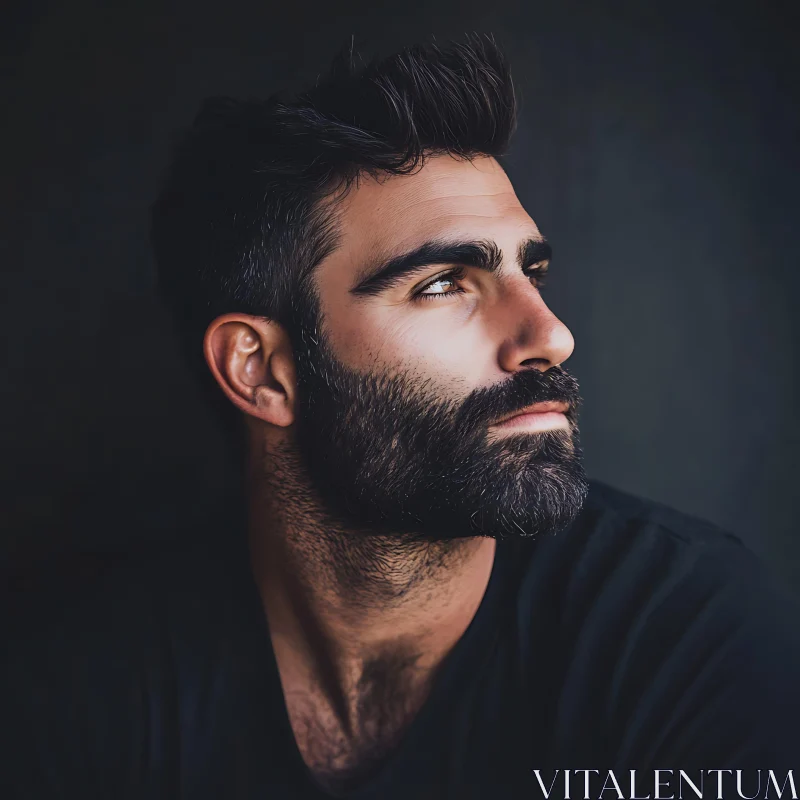 Bearded Man in Thoughtful Gaze AI Image