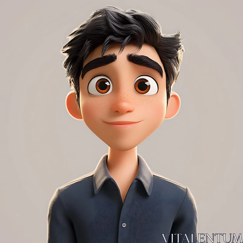 Smiling Animated Boy with Freckles AI Image