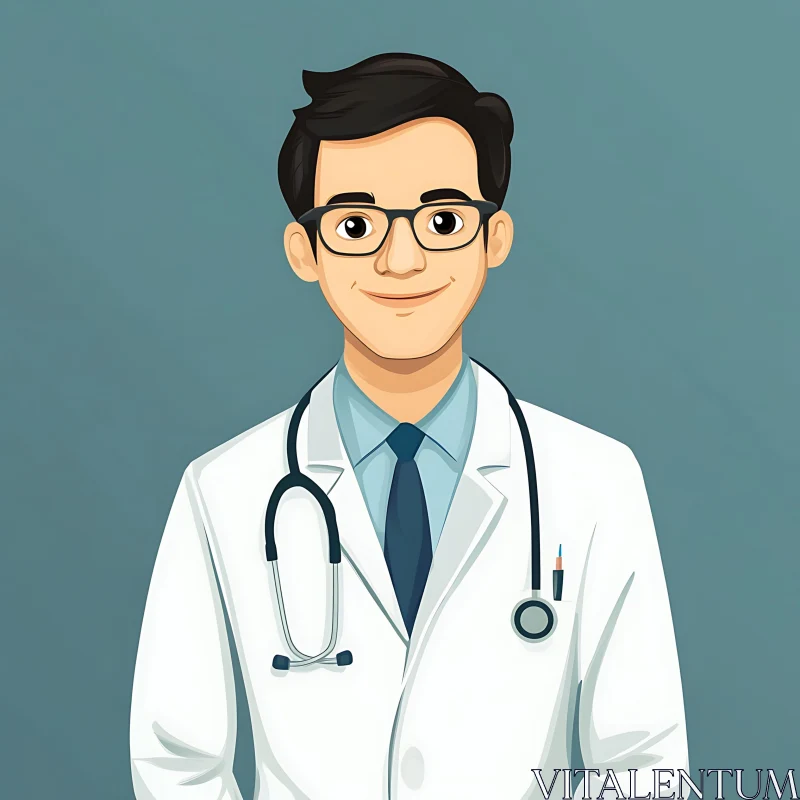 Male Doctor in White Coat Illustration AI Image