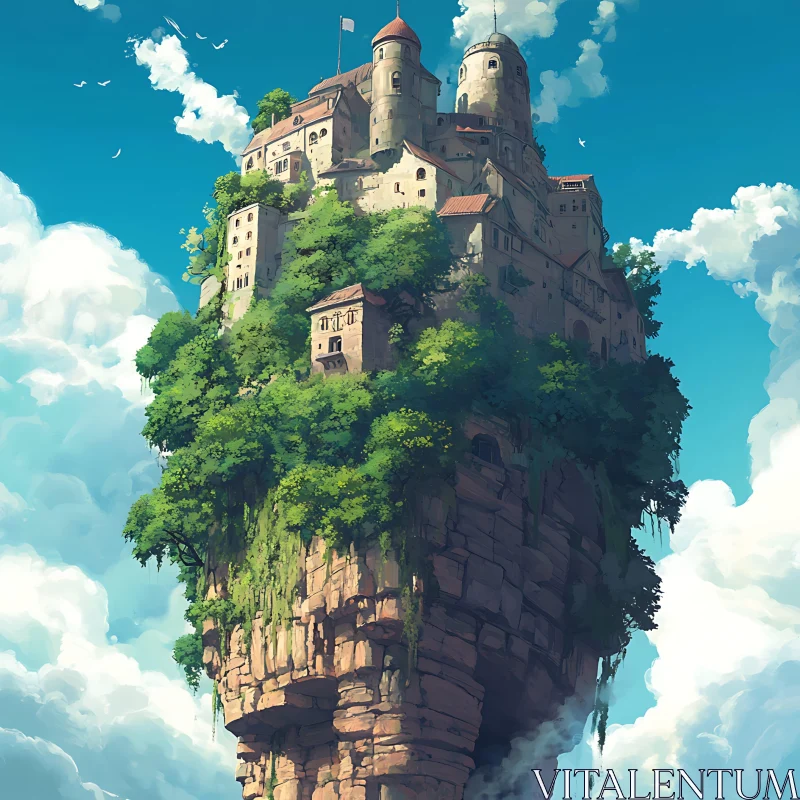 AI ART Fantasy Castle Atop Sky-High Rock Formation