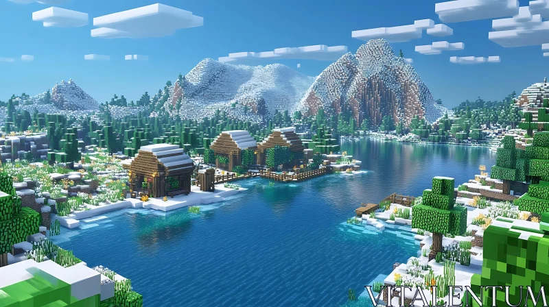 Beautiful Minecraft Lakeside Village AI Image