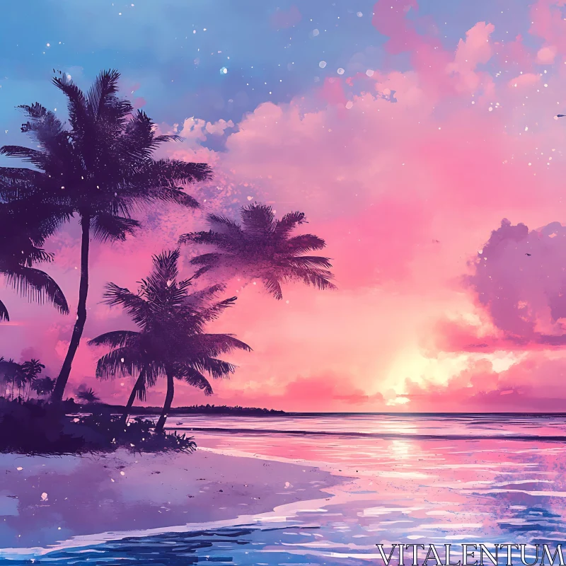 Serene Sunset at the Beach AI Image