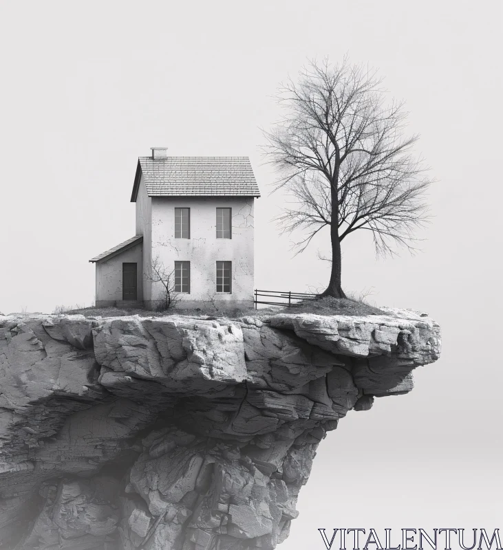 Cliffside Isolation - Monochrome Surrealism AI Image