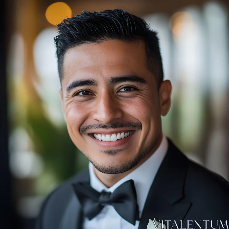 Cheerful Man in Tuxedo Close-Up AI Image