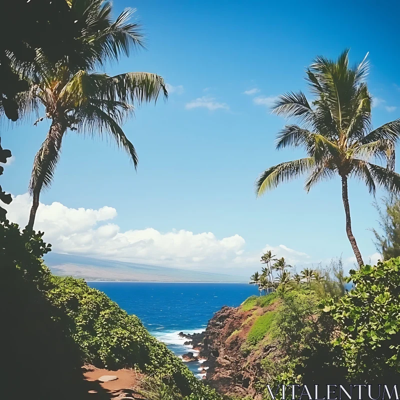 Scenic Tropical Island Overlooking the Ocean AI Image