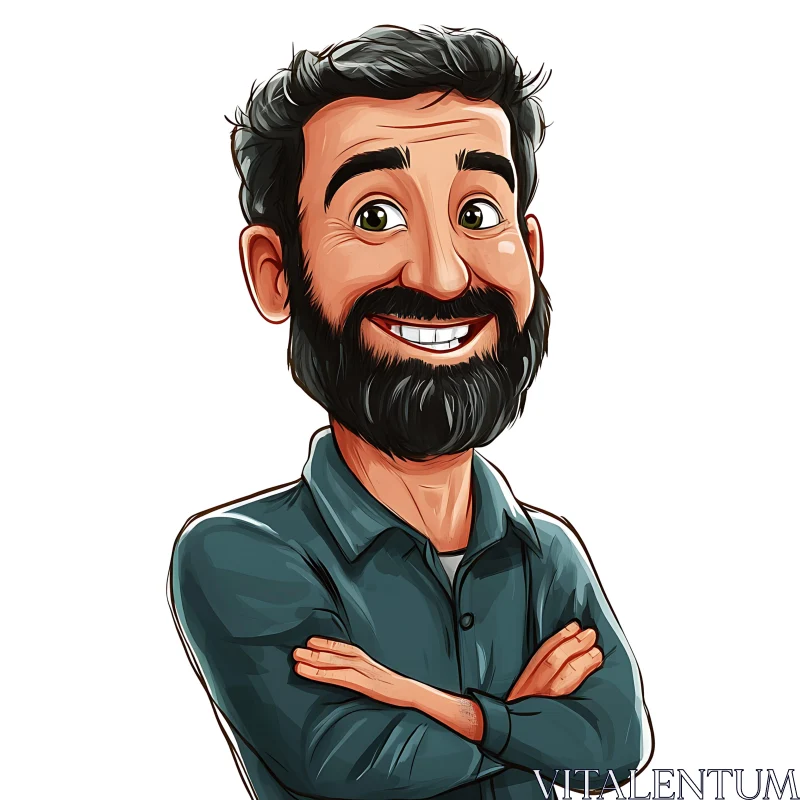 Smiling Bearded Man Cartoon Illustration AI Image