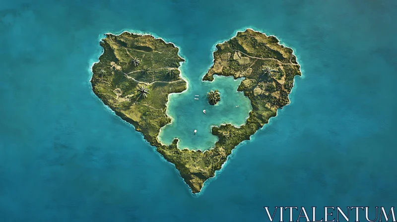 Aerial View of a Heart-Shaped Island AI Image