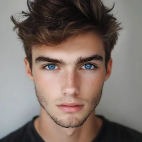 Young Man with Blue Eyes and Tousled Hair