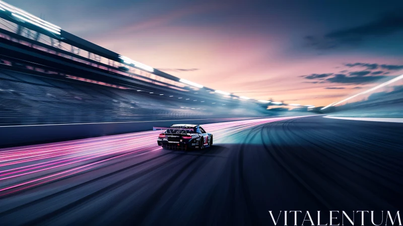 AI ART Racing Car at Sunset with Neon Light Trails