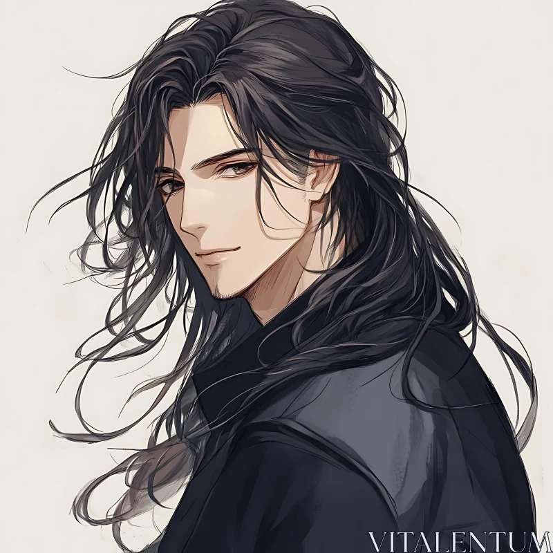 Mysterious Anime Character with Long Hair AI Image