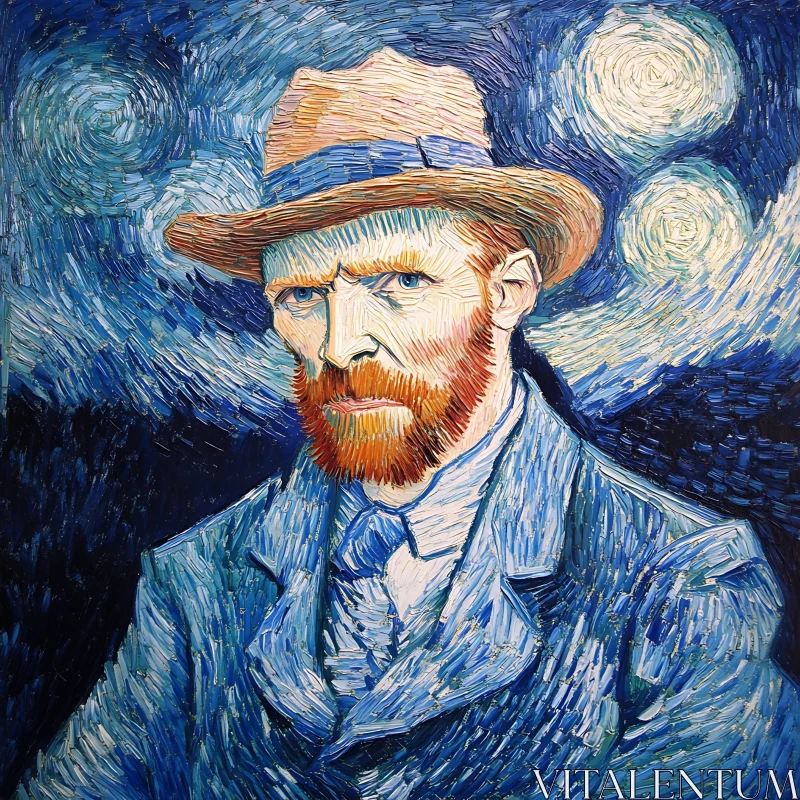 Expressive Painting of a Man in Blue AI Image